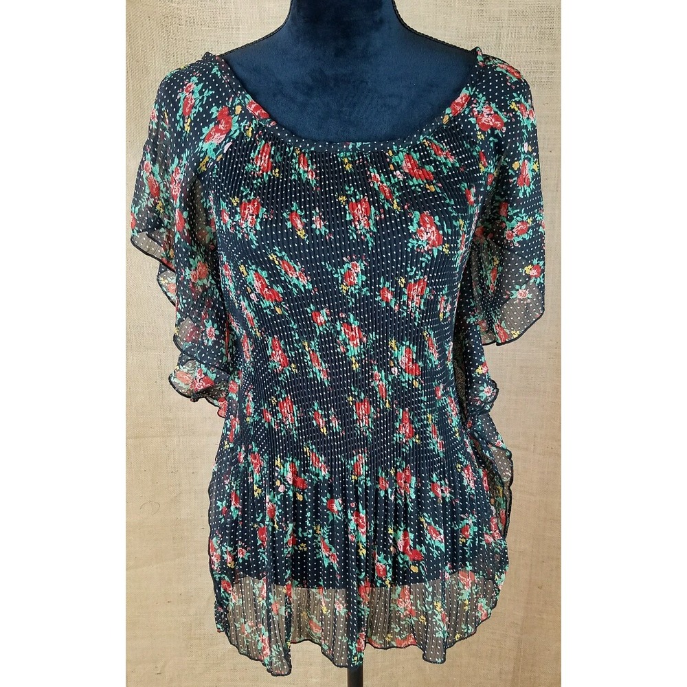 Romeo & Juliet women M blouse sheer floral batwings cottagecore dark romantic